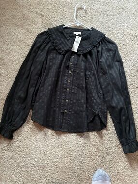 Anthropologie Pilcro Black Ruffle Collar Button-Down Blouse. NWT